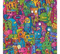 JIAOQSS Peel and Stick Wallpaper Graffiti Cartoon Colorful Self Adhesive Wallpaper Vinyl Wrap Stick On Wallpaper Furniture Sticker Sticky Back Contact Paper Living Room Bedroom