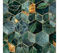 JIAOQSS Peel and Stick Wallpaper Leaf Green Gold Geometric Marble Pattern Self Adhesive Wallpaper Stick On Wallpaper Vinyl Waterproof Decorative Bedroom Wallpaper