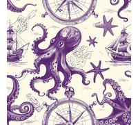 JIAOQSS Peel and Stick Wallpaper Nautical Elements Octopus Self Adhesive Wallpaper Thick Vinyl Wrap Waterproof Retro Removable Living Room Bedroom