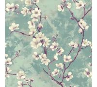 JIAOQSS Peel and Stick Wallpaper Sakura Retro Cyan Self Adhesive Wallpaper Thick Vinyl Wrap Waterproof Retro Removable Living Room Bedroom
