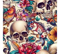JIAOQSS Peel and Stick Wallpaper Skull Flower Self Adhesive Wallpaper Stick on Wallpaper Furniture Sticker Waterproof Living Room Bedroom
