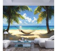 JIAOQSS Photo Wallpaper 3D Mural Beach Scene Hammock Between Palm Trees Beach Scene Hammock Between Palm treesBedroom Sofa Tv Backdrop 3D 3D Living Room The Wall for Bedroom Effect Wall Photo