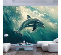 JIAOQSS Photo Wallpaper Mural 3D Dolphin Leaping Blue Green Waves Dolphin Leaping Blue Green waves3D Wall Paper Living Room Tv Bedroom Boy Girl Children's Room Giant Sticker 3D Home Decor
