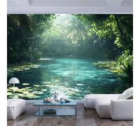 JIAOQSS Photo Wallpaper Mural 3D Lush Jungle Clear Blue Green Water Lush Jungle Clear Blue Green Water Wall Paper Living Room Tv Sofa Bedroom Study Decor Wall Photo Removable Posters Art
