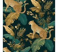 JIAOQSS Removable Wallpaper Dark Green Tropical Palm Leaf Stick on Wallpaper Forest Animal Leopard Waterproof Vinyl Wall Cabinet Furniture Decorative Paper