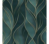 JIAOQSS Self Adhesive Wallpaper Abstract Pattern Stick on Wallpaper Teal Green Gold Pattern for Living Room Bedroom Waterproof Art Deco Vinyl Sticky Back Plastic
