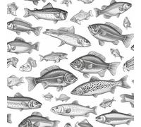 JIAOQSS Self Adhesive Wallpaper Black White Sea Salmon Fish Modern Line Drawing Fish Stick on Wallpaper Removable Vinyl Wrap for Living Room Bedroom Kitchen Wall Cabinets Decor