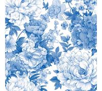 JIAOQSS Self Adhesive Wallpaper Blue White Flower Stick on Wallpaper Vintage Peony Flower Renter Friendly Wallpaper Living Room Vinyl Wrap for Furniture Bedroom Removable Contact Paper