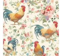JIAOQSS Self Adhesive Wallpaper Boho Floral Stick on Wallpaper Watercolor Rooster Chicken Floral Vinyl Self Adhesive Contact Paper for Home Bedroom Cabinets and Kitchen Decor