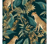 JIAOQSS Self Adhesive Wallpaper Dark Green Tropical Palm Leaf Stick on Wallpaper Forest Animal Leopard Wallpaper Contact Paper Furniture Sticker for Living Room Bedroom