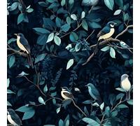 JIAOQSS Self Adhesive Wallpaper Gothic Birds Forest Stick on Wallpaper Green Blue Leaf Plants Waterproof Vinyl Contact Paper for Bedroom Kitchen Living Room Wall Cabinet Shelf Cupboard