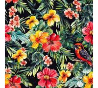 JIAOQSS Self Adhesive Wallpaper Green Tropical Plants Stick on Wallpaper Bird Pink Floral Flowers Renter Friendly Living Room Vinyl Wrap for Furniture Bedroom Removable Contact Paper