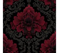JIAOQSS Self Adhesive Wallpaper Retro Black Red Floral Stick on Wallpaper Damask Floral Renter Friendly Wallpaper Living Room Vinyl Wrap for Furniture Bedroom Removable Contact Paper