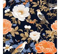 JIAOQSS Self Adhesive Wallpaper Vintage Flower Stick on Wallpaper Orange Blue Flower Birds Vinyl Sticky Back Plastic Waterproof for Wall Furniture Living Room Bedroom Bathroom