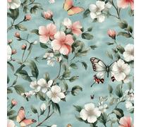 JIAOQSS Self Adhesive Wallpaper Vintage Teal Green Flowers Stick on Wallpaper Lily Butterfly Wallpaper for Living Room Bedroom Waterproof Art Deco Wallpaper Vinyl Wallpaper Sticky Back Plastic