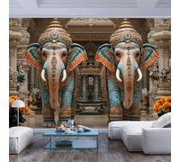 JIAOQSS Wall Mural 3D Background Two Colorful Elephant Statues Temple Two Colorful Elephant Statues templeWall Art Decor Large for Living Room Bedroom Large Wall Paintings Decoration