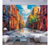 JIAOQSS Wall Mural 3D Effect Colorful Street Scene Vibrant hues Colorful Street Scene Vibrant huesWall Paper Living Room Tv Sofa Bedroom Study Decor Wall Photo Removable Posters Art