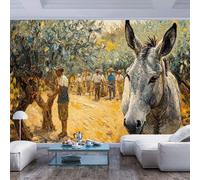 JIAOQSS Wall Mural 3D Effect Donkey an Olive Grove Scene Rustic Style Donkey an Olive Grove Scene Rustic styleWall Pictures for Living Room Bedroom Office Corridor Dining Room Children