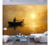 JIAOQSS Wall Mural 3D Effect Fisherman on Boat at Golden Sunset Fisherman on Boat at Golden sunsetSelf Adhesive Removable Wall Stickers for Living Room Bedroom Decor Wall Posters Art