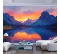JIAOQSS Wall Mural 3D Effect Mountain Lake Scene Colorful Sunset Mountain Lake Scene Colorful sunsetSelf Adhesive Removable Custom Any Size 3D Decor Modern Art Painting 3D Wall Photo