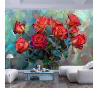 JIAOQSS Wall Mural 3D Effect Red Roses vase Modern Style Red Roses vase Modern styleSelf Adhesive Removable Custom 3D Effect Photo Living Room Bedroom Tv Background Wall Painting