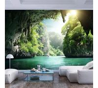 JIAOQSS Wall Mural 3D Print Wallpaper Photo Cave Landscape Green Forest Scenery Sunlight Creative DIY Art Decoration Decal for Living Room Dining Bedroom Decor Print Restaurant Office Children's