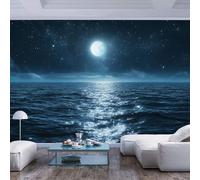 JIAOQSS Wall Mural 3D Print Wallpaper Photo Moon lit sea under star filled sky Moon lit sea under star filled skyPeel and Stick 3D Living Room The Wall for Bedroom Wall Photo Art Poster