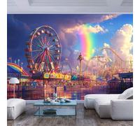 JIAOQSS Wall Mural 3D Wallpaper Colorful Amusement Park Ferris Wheel Colorful Amusement Park Ferris wheel3D Photo Decor Paintings Suitable for Living Room and Bedroom Tv Background Wall Photo