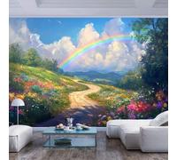 JIAOQSS Wall Mural Wallpaper Photo 3D Print Colorful Rainbow Over Flowery Path Colorful Rainbow Over Flowery pathWall Photo Art Poster Decorative Stickers Wall Background for Living Room