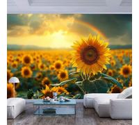 JIAOQSS Wall Murals Wallpaper Sunflower Field Under Sunset Rainbow Sunflower Field Under Sunset rainbowSelf Adhesive Removable Picture Photo 3D Paste Living Room The Wall for Bedroom Border