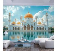 JIAOQSS Wall Murals Wallpaper White Mosque Golden Domes by Water White Mosque Golden Domes by water3D Panoramic Wall Tapestry Photo Large Bedroom Eco-Friendly Decoration