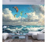 JIAOQSS Wall Paper Murals People Kite Surfing Under Blue Sky People Kite Surfing Under Blue skySelf Adhesive Removable Picture Photo 3D Paste Living Room The Wall for Bedroom Border