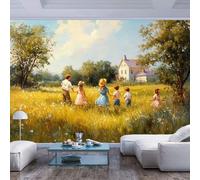 JIAOQSS Wallpaper Photo Premium Art Print Children Walking Pastoral Field Children Walking Pastoral fieldBedroom Sofa Tv Backdrop 3D 3D Living Room The Wall for Bedroom Effect Wall Photo