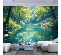 JIAOQSS Wallpaper Photo XXXL Extra Large Lush Forest by Clear Blue Stream Lush Forest by Clear Blue streamHome Decor Background Large Art Wall Painting Urban Architecture for Bedroom Cafe Bar Office