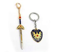 JIAORLEI Classic Game Dragon Quest Warrior Kuesuto Keychain Keychain Metal Sword Shield Of Road Key Ring For Men Jewelry, As Shouw, As shouw