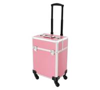 JiaoROLOO Premium Makeup Artist Rolling Case - Large Capacity Cosmetic Organizer with Removable Wheels - Pink Aluminum Alloy Construction - for Professional Use