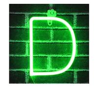 JIAOZI Neon Letter, Neon Lights LED Alphabet Letter Lights Neon Sign Light Up Letters Battery and USB Operated Green Neon Light Neon Wall Light (D)