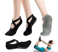 JiaQi Yoga Socks for Women Non-Slip Grips & Straps, Ideal for Pilates, Pure Barre, Ballet, Dance, Barefoot Workout (2 Pairs)