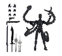 JiaQuenWex Action Figure - 3D Printed Poseable Model With Multi Jointed Body, Assembled Desktop Display Toy With Pose Accessories For Stop Motion, Photography And Drawing Reference, Black