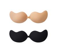 JiaQuenWex Sticky Bra - 2 Pairs Sticky Bra Push Up & Invisible Bra, Stick On Bra Front Buckle Design, Strapless Bra & Push Up Sticky Bra, Adhesive Bra for Weddings Parties Low Cut Dresses Yellow