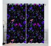 JIARKA Mushroom Blackout Curtains Kids Children Curtain Magic Mushroom Microfiber Fabric Eyelet Window Drapes for Kids Boys Girls Teens Bedroom 2 Panels 29.5x65 inch WxH