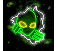 JIARODEY Alien Neon Sign,Dimmable Green Alien Led Neon Lights for Wall Decor Game Room Home Bar Party Bedroom Man Cave Decor,USB Powered Alien Light up Sign Gifts for Kids Teen Boy Room Decor