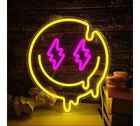 JIARODEY Melting Smile Face Neon Sign Dimmable Melted Smiling Face Neon Signs for Wall Decor Neon Smile Light Signs for Kids Room Party Bedroom Wall Art Decor USB Powered Holiday Gift