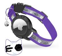 JIARUI Airtag Cat Collar Breakaway, Reflective Cat Collar with Air Tag Holder and Bell, Adjustable Lightweight Tracker Collar for Girl Boy Cats, Kittens and Puppies (Purple, F(8"-12"))