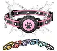 JIARUI Airtag Cat Collar Breakaway, Reflective Cat Collar with AirTag Holder and Bell, Waterproof Air Tag Cat Collar, Comfortable Padding & Adjustable, Cat GPS Tracker Collar (Pink, S(9.3"-13"))