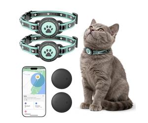 JIARUI Cat Tracker Collar - GPS Cat Tracker No Monthly Fee - Compatible with iOS Apple Find My & Android Google Find My -Long Battery Life Reflective Cat Collar Tracking Device (2 Pack)