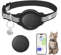 JIARUI Cat Tracker - Real Time GPS Tracker for Cats - No Monthly Fee - Works with Apple Find My (Only iOS) - Elastic Cat Collar - GPS Tracking Device (1 Pack)