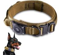 JIARUI Tactical Dog Collar with Handle, Waterproof Airtag Dog Collar, Thick Adjustable Dog Collar with Padded, Metal Buckle for Medium Large Dogs (Khaki, XL (24 - 28 inches))