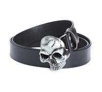 JIARY Black,110CM/43.3'',Men Belt, Cowboy Western Belts for Men, Gothic Leather Belt with Skull Pattern Alloy Decorative Buckle