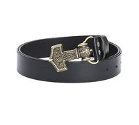 JIARY Black A,100CM/39.4'',Western Cowboy Belts for Men, Men's Belt, Leather Belt with Viking Thor's Hammer Pattern Alloy Buckle